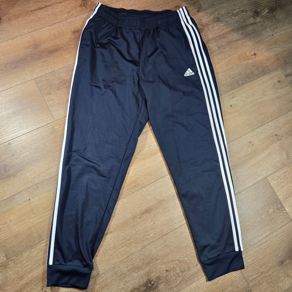 Adidas 3 Stripes Track Pants Men L Blue White Tapered Athletic Joggers Sportwear - Picture 2 of 13